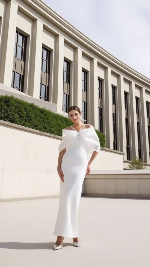 AIIZIE WHITE FANTASY RHINESTONE EMBELLISHED OFF SHOULDER DRESS - product image