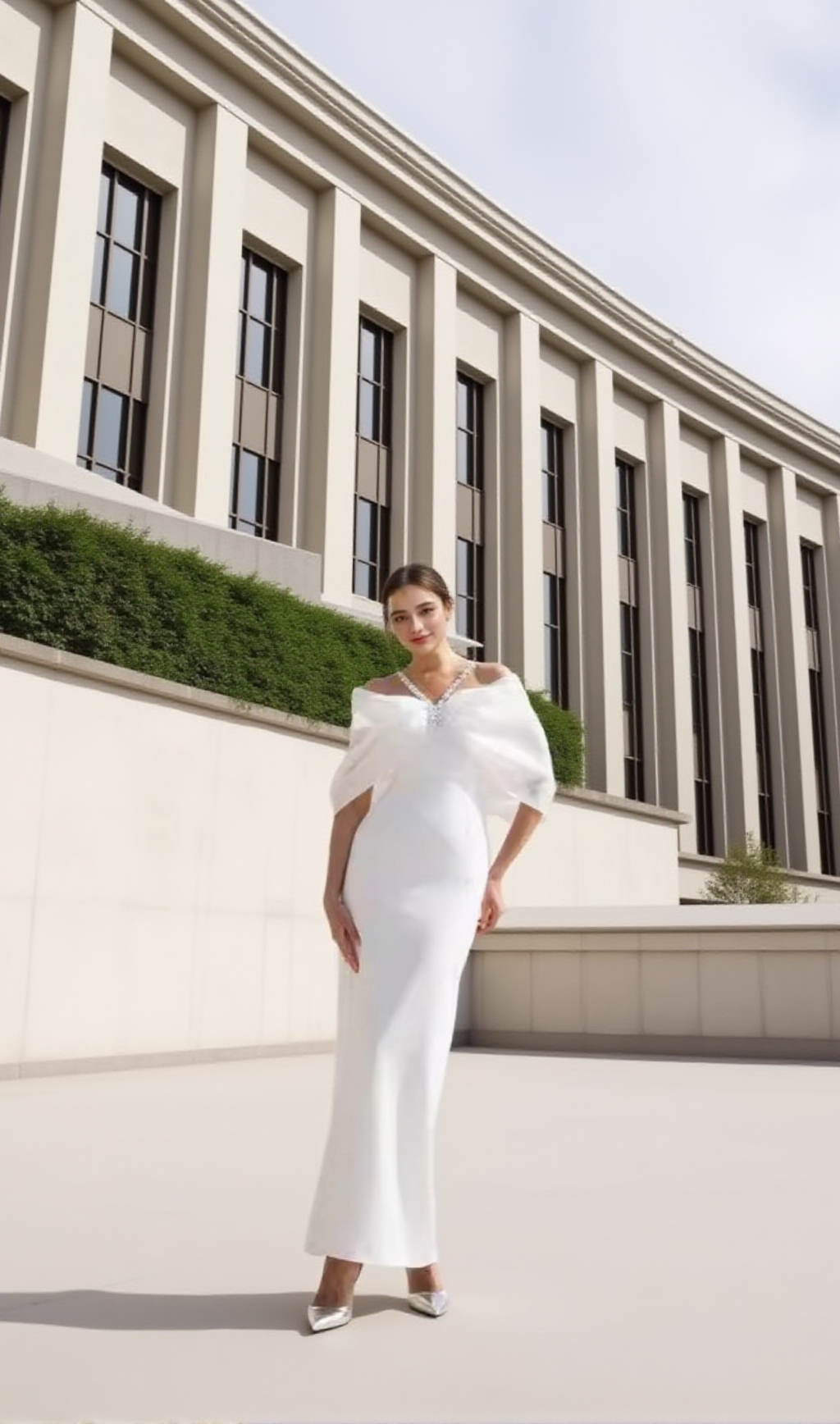 WHITE FANTASY RHINESTONE EMBELLISHED OFF SHOULDER DRESS