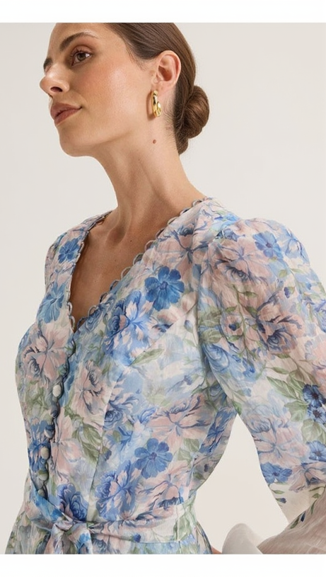 ABITO CORTO CON STAMPA FLOREALE CHELSEA IN AVORIO