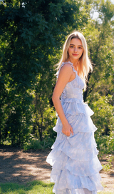 Light blue suspender cake maxi dress