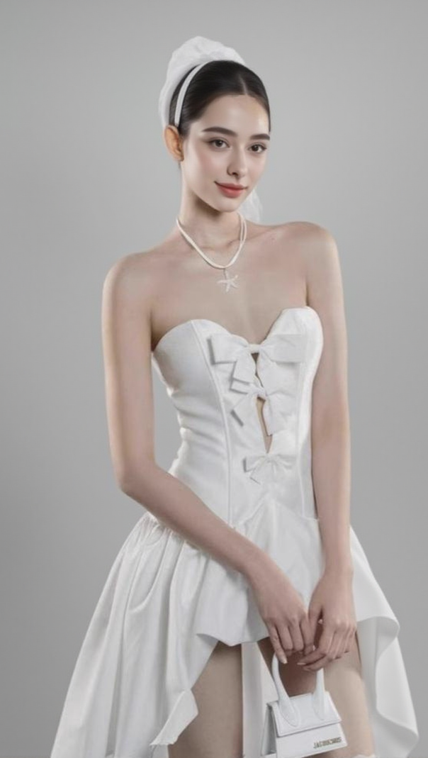 AIIZIE SAMANTHA BOW-TIE STRAPLESS MINI DRESS IN WHITE - product image