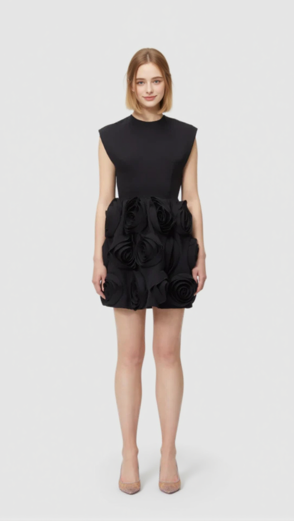 AIIZIE XAVIERA ROSE APPLIQUE MINI DRESS IN BLACK - product image