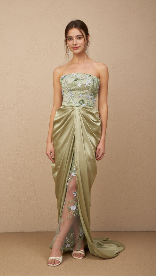 AIIZIE FLAVIA FLORAL-EMBROIDERED PANELLED MAXI DRESS - product image