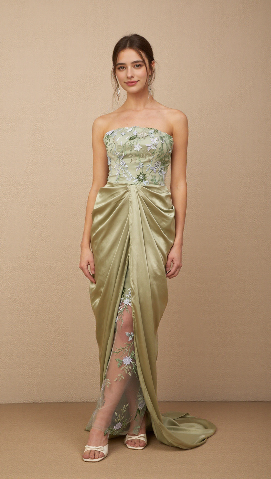 FLAVIA FLORAL-EMBROIDERED PANELLED MAXI DRESS