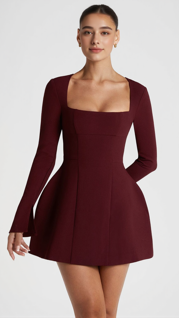 AIIZIE ESME SQUARE NECK MINI DRESS IN CHERRY LACQUER - product image