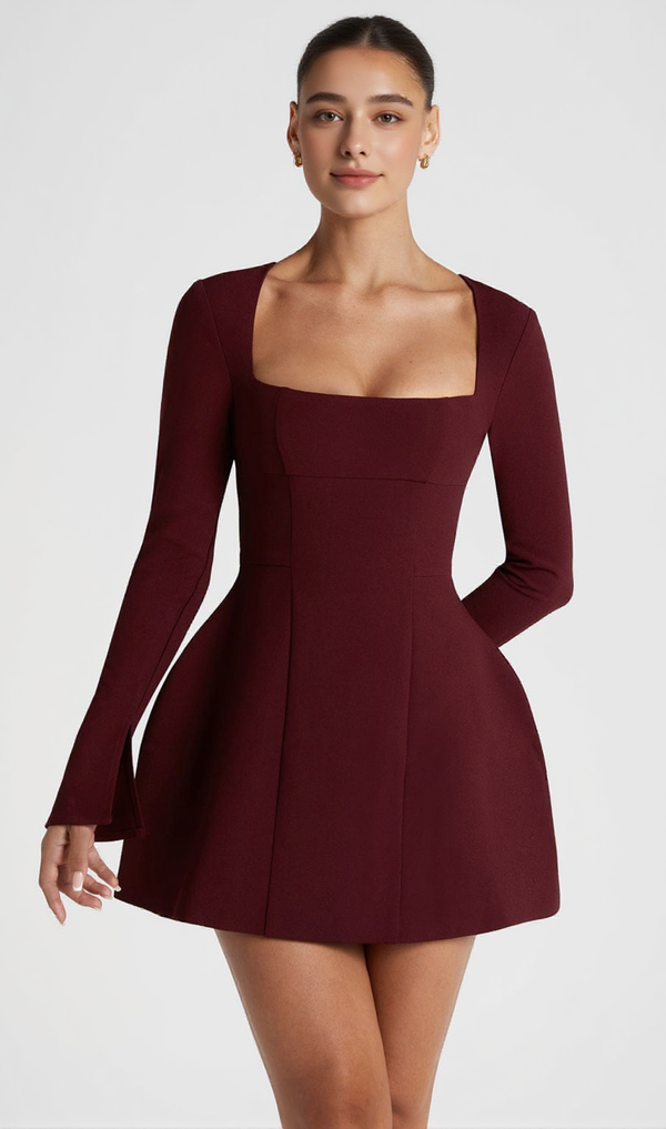 Esme square neck Mini Dress in Cherry Lacquer