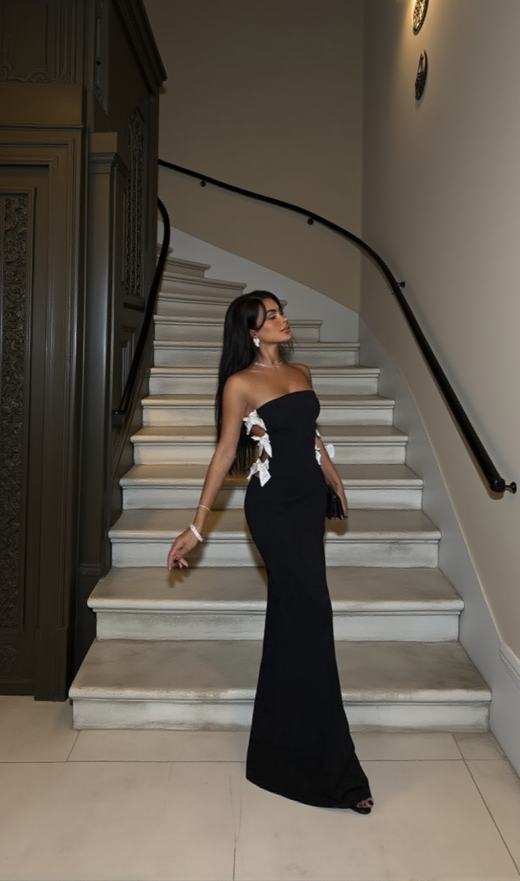 Off-Shoulder Slim Fit Hohlschleifen-Bandage-Fischschwanzrock schwarz