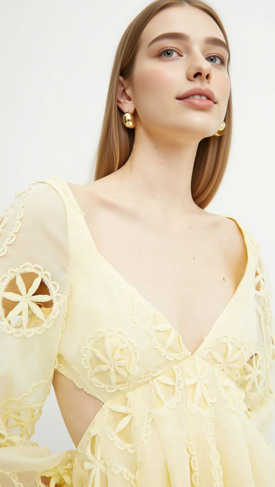 ABITO MINI TIFFANY CON SCOLLO A V E MANICHE A SBUFFO, COLOR GIALLO