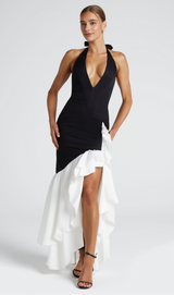 Veronique ruffle hem Maxi Dress in Black