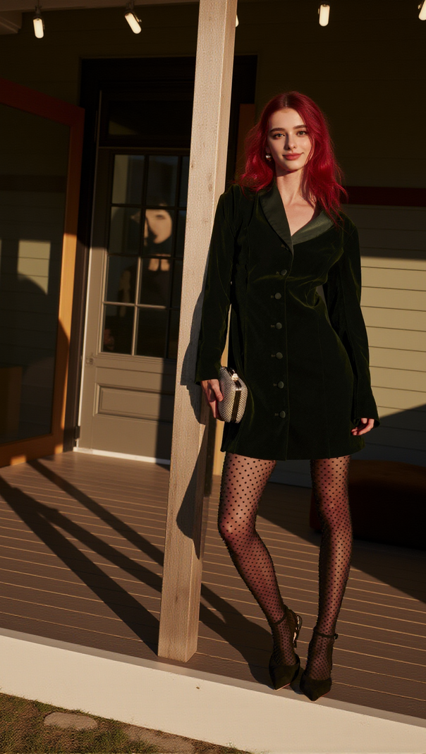 AIIZIE DARK GREEN VELVET STACIE DRESS - product image