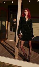Dark Green Velvet Stacie Dress