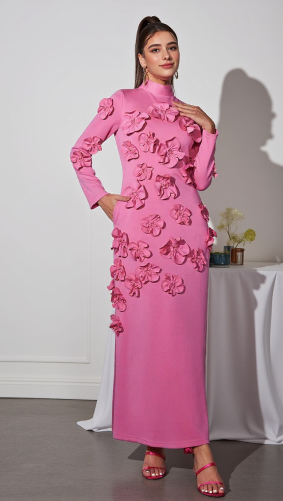 HARRIET FLORAL EMBELLISHED MAXI DRESS IN PINK