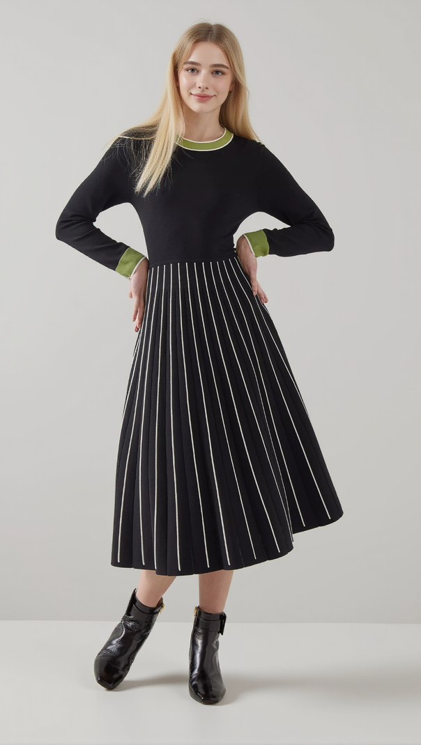 AIIZIE MULTI KNITTED MIDI DRESS IN BLACK - product image
