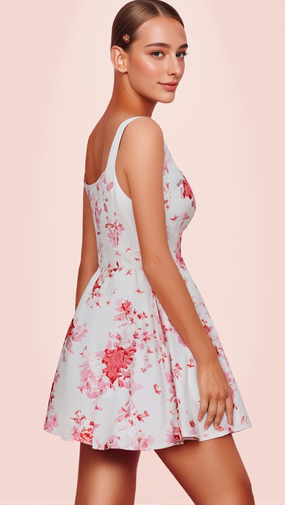 RETALE PINK FLORAL FLARED MINI DRESS
