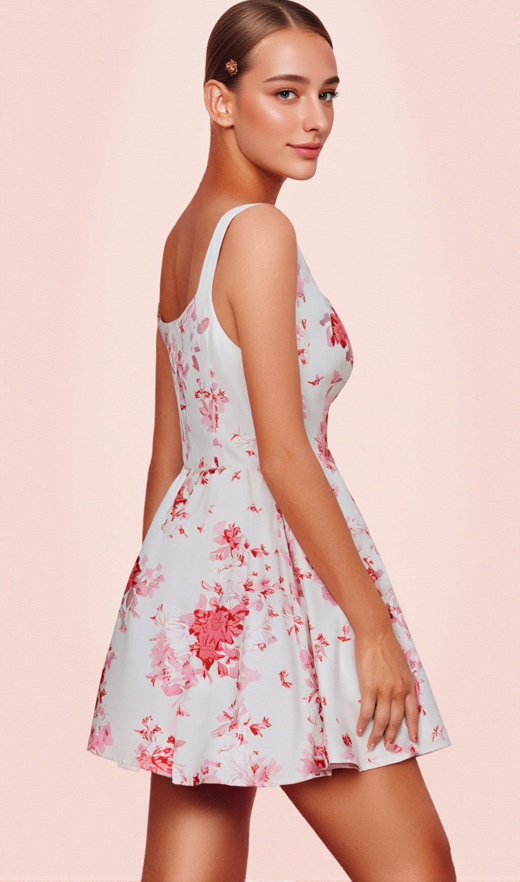 RETALE PINK FLORAL FLARED MINI DRESS