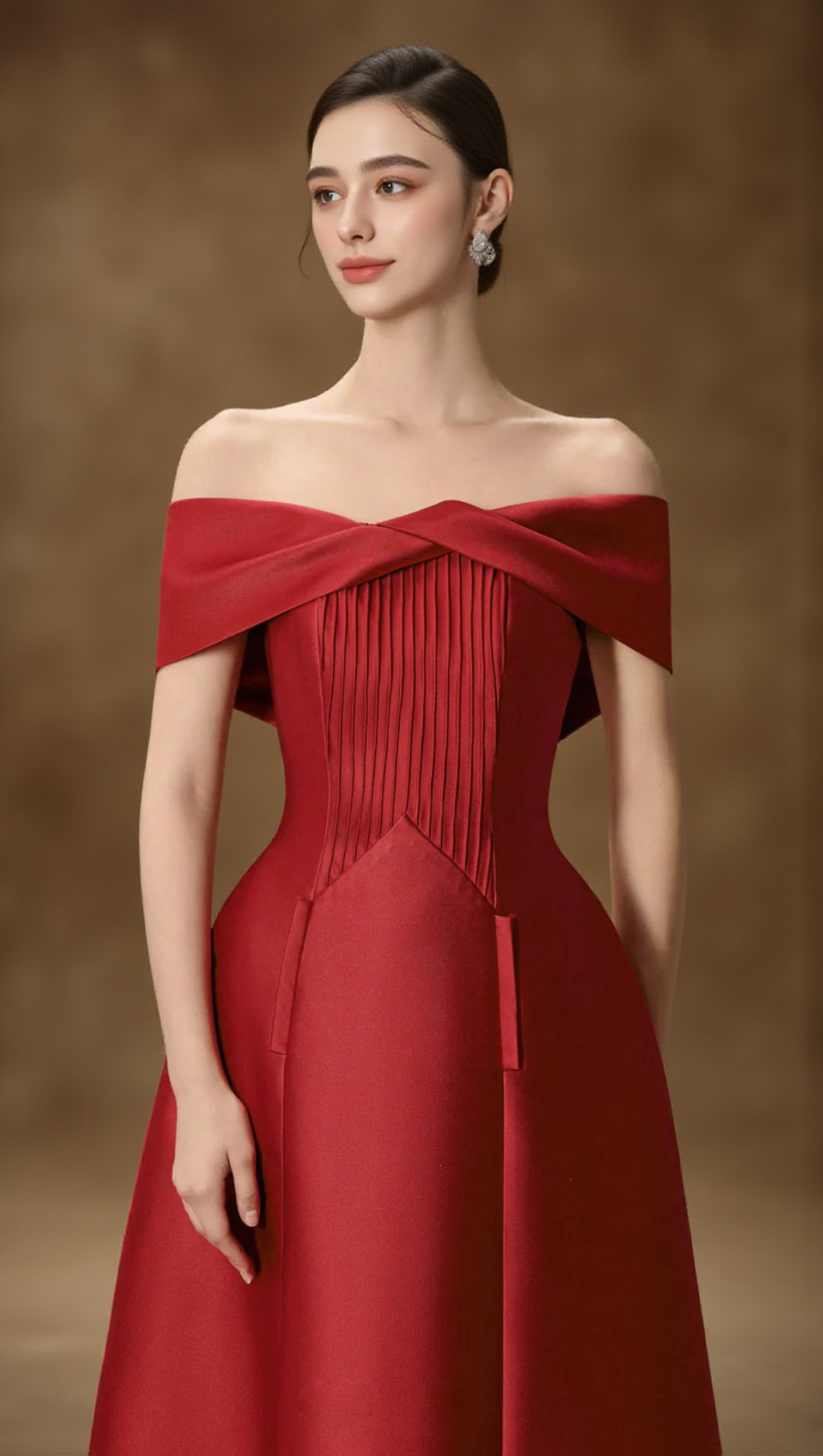 HEBERA A-LINE OFF-SHOULDER MIDI DRESS IN RED
