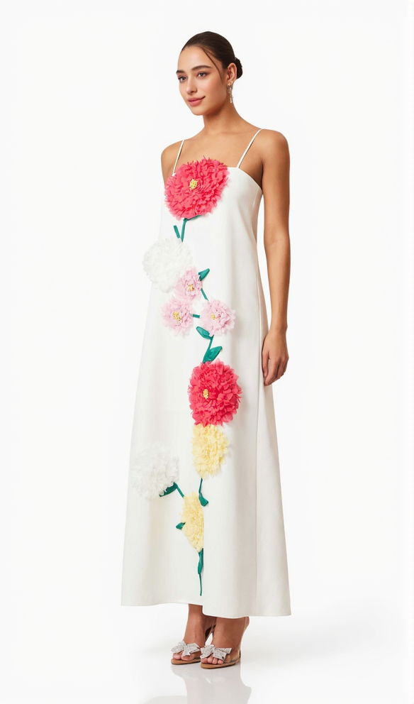 AIIZIE JUDY BUTTERCUP EMBROIDERED MAXI DRESS IN WHITE - product image