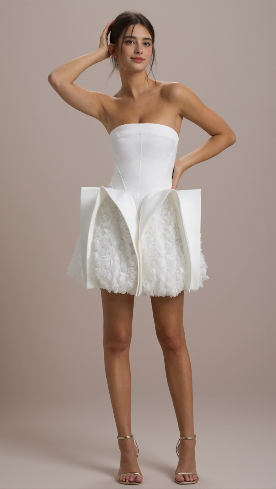 BEVERLY CALAIS STRAPLESS FLOWER MINI DRESS