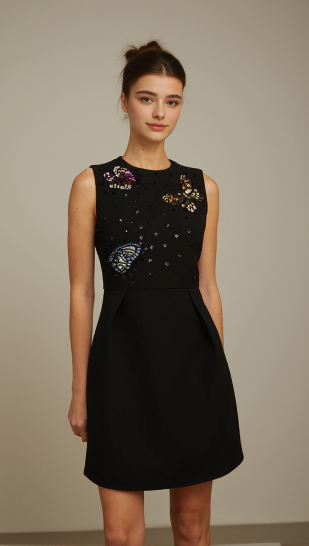 AIIZIE MANON SEQUINED BUTTERFLY MINI DRESS IN BLACK - product image