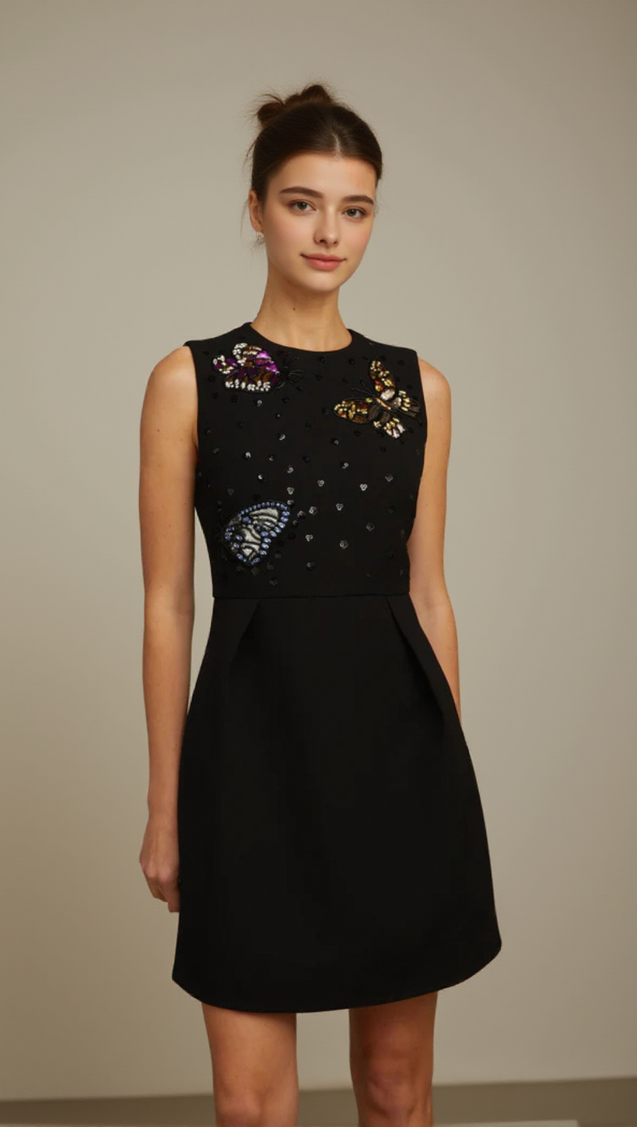 MANON SEQUINED BUTTERFLY MINI DRESS IN BLACK