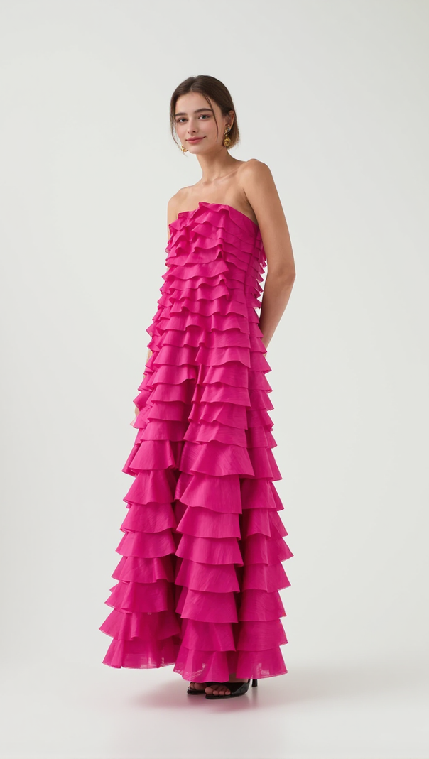AIIZIE STACEY STRAPLESS LAYERED MAXI DRESS IN PINK - product image