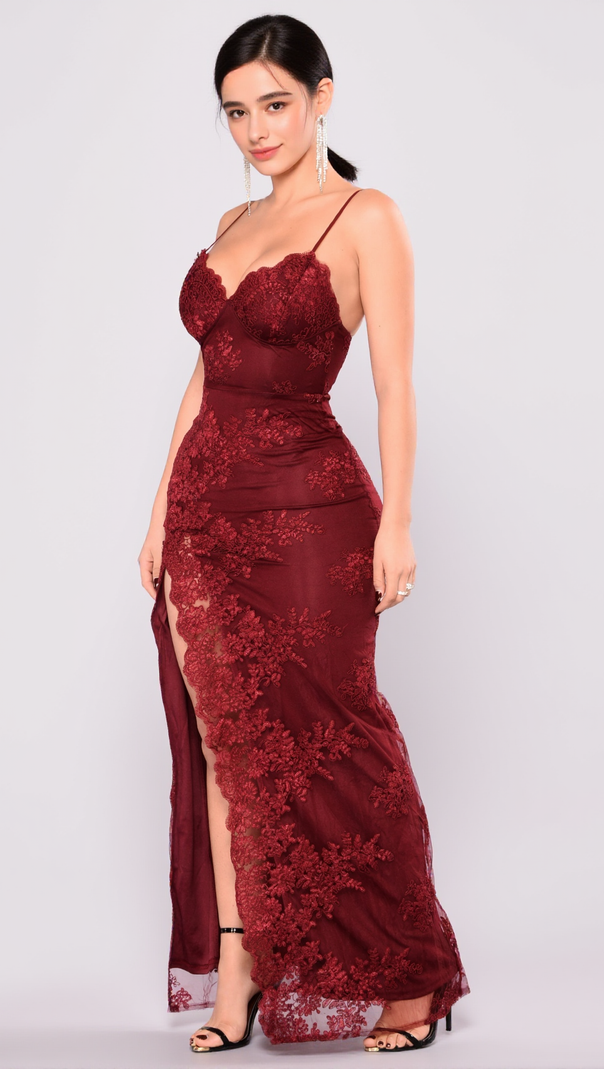 AIIZIE A NIGHT IN TOKYO LACE DRESS - BURGUNDY - product image