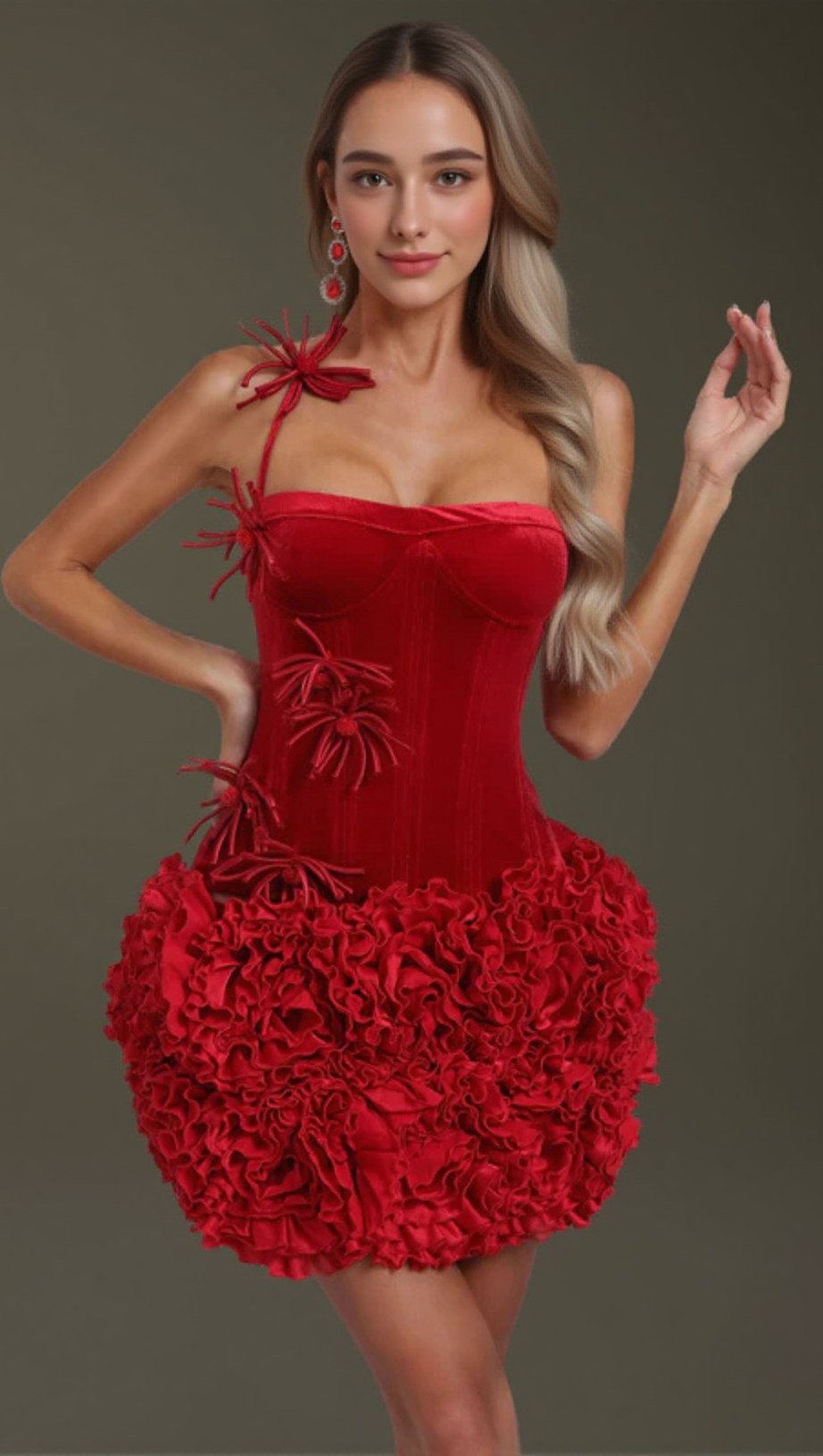 COMPLETO CON MINIGONNA FLOREALE E CORSETTO IN VELLUTO ROSSO