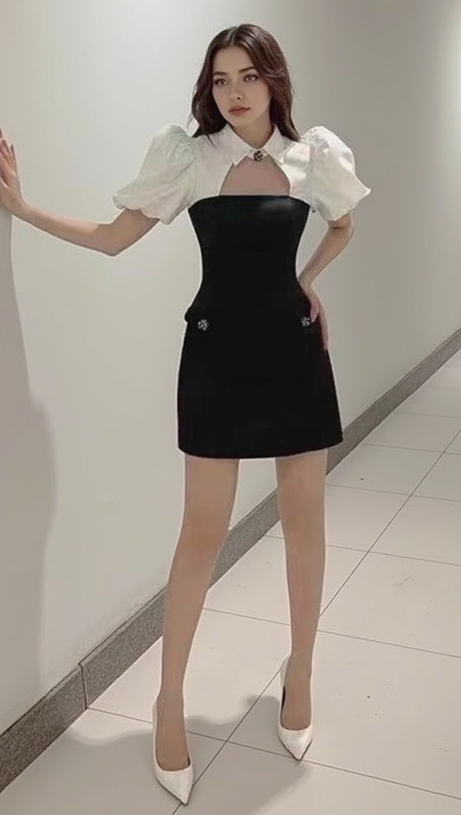 PUFF SLEEVE CUTOUT MINI DRESS IN BLACK