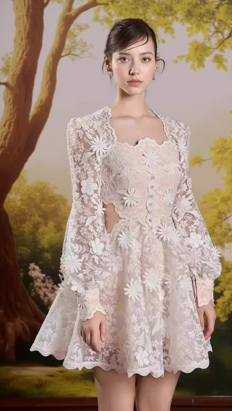 FLOWER EMBELLISHED MINI DRESS IN APRICOT