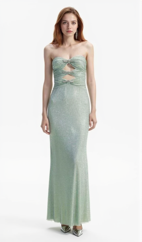 MINT RHINESTONE STRAPLESS MAXI DRESS
