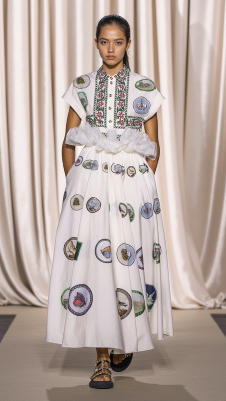 MIDIKLEID AUS BAUMWOLLE MIT GRAFISCHEM PRINT