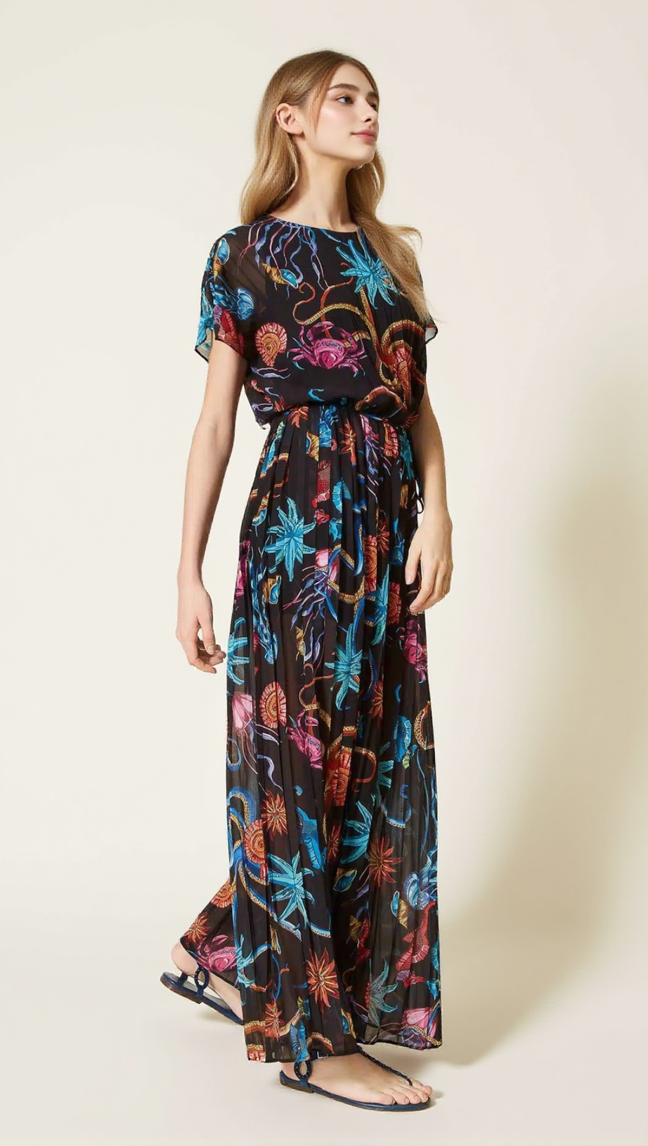 Bedruckter Jumpsuit aus plissiertem Georgette