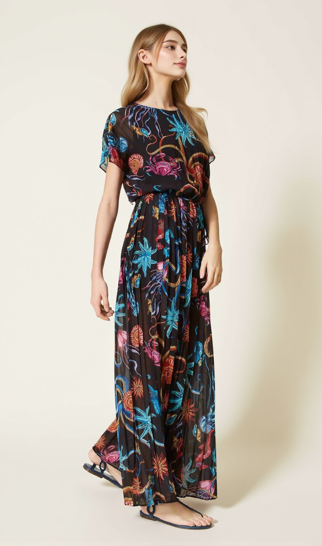 Bedruckter Jumpsuit aus plissiertem Georgette