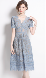 FINE CORD LACE MIDI DRESS