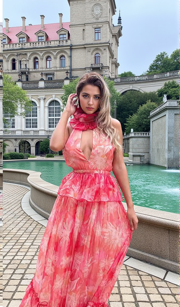 AIIZIE ORANGE FLORAL PRINTED SHEEVELESS HALTER MAXI DRESS - product image