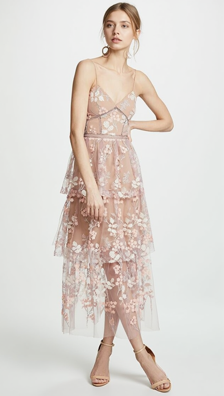 ABITO MIDI CON DECORAZIONI FLOREALI