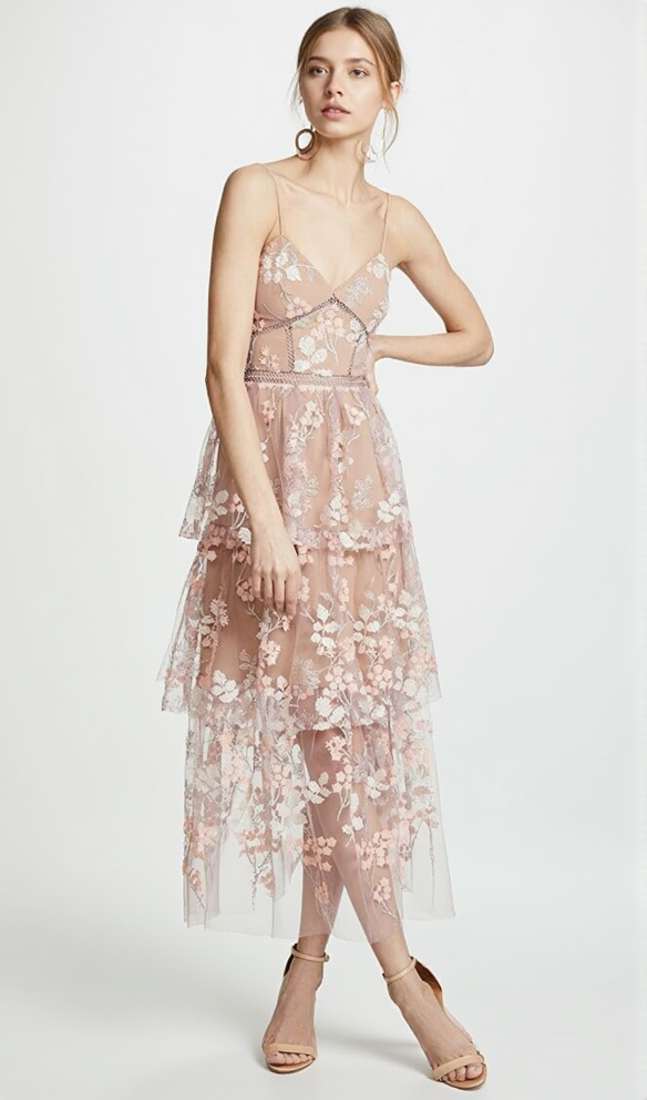 ABITO MIDI CON DECORAZIONI FLOREALI