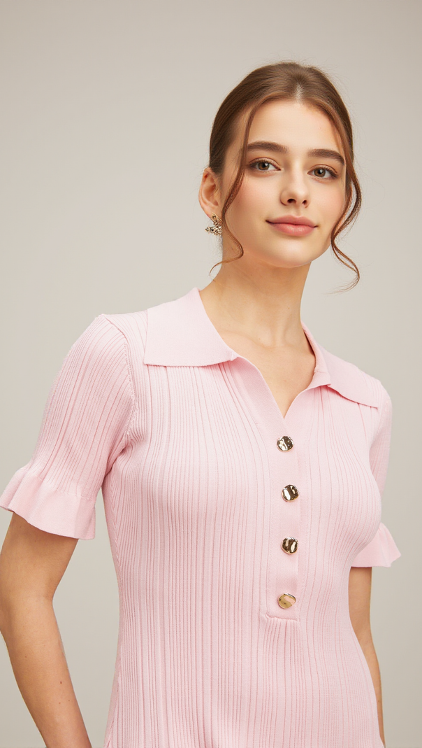 AIIZIE NOLWENN PINK FLARED FINE-KNIT MINI DRESS - product image