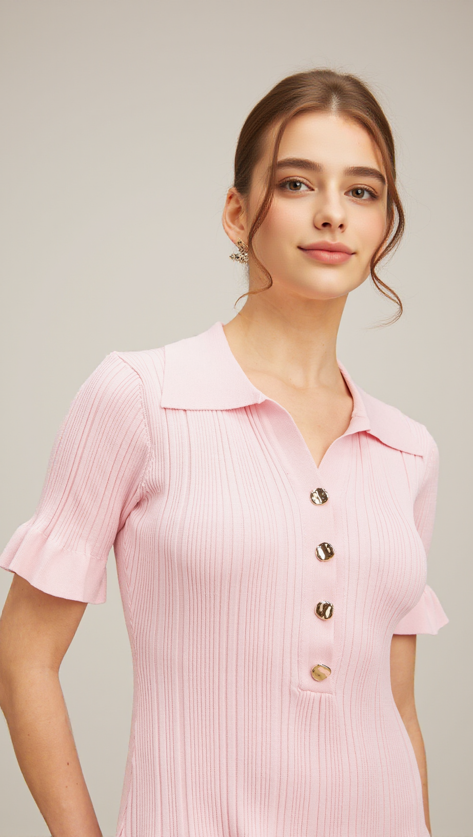 NOLWENN PINK FLARED FINE-KNIT MINI DRESS