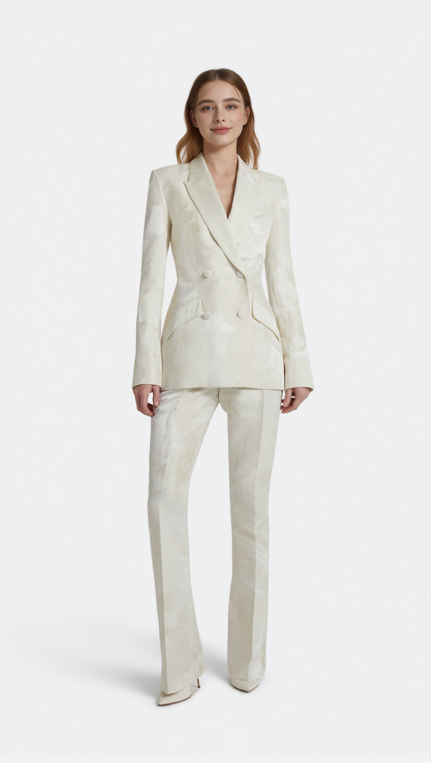AIIZIE JACQUARD DOUBLE-BREASTED BLAZER SUIT IN IVORY - product image