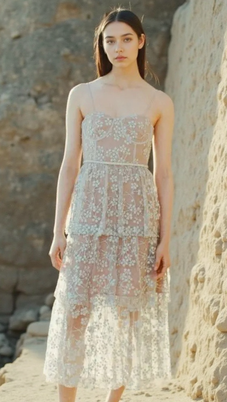 ABITO MIDI BLU CON DECORAZIONI FLOREALI