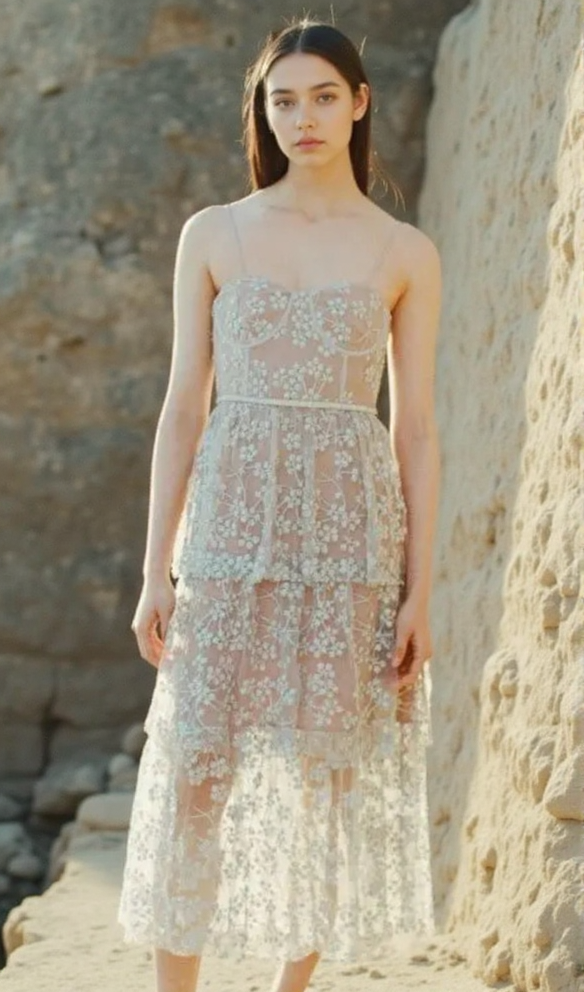 AIIZIE FLORAL EMBELLISHED MIDI DRESS IN BLUE - product image