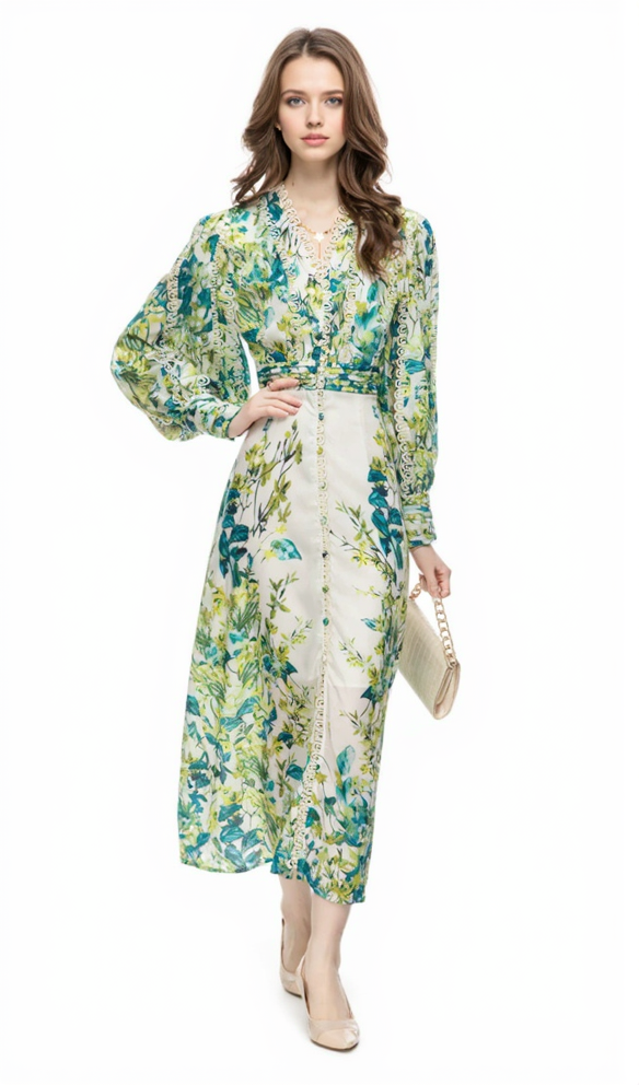 AIIZIE GREEN FLORAL PRINTED MAXI DRESS - product image
