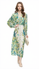 GREEN FLORAL PRINTED MAXI DRESS