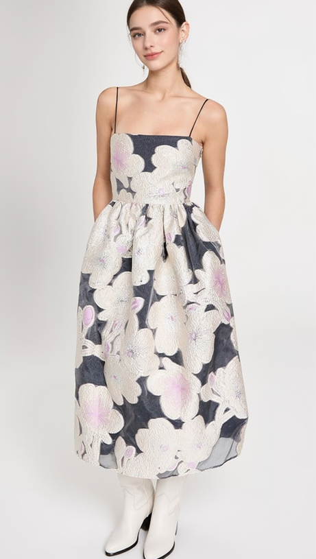 ANNY FLORAL-JACQUARD MIDI DRESS