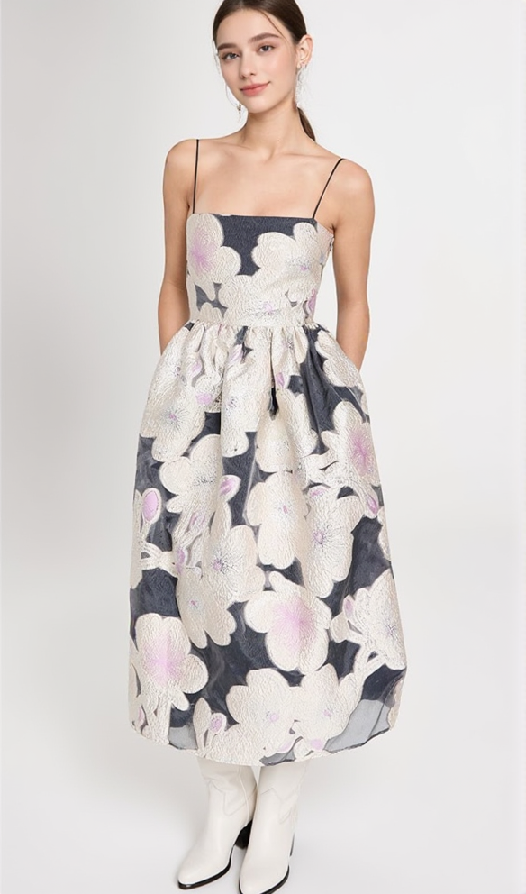 ANNY FLORAL-JACQUARD MIDI DRESS