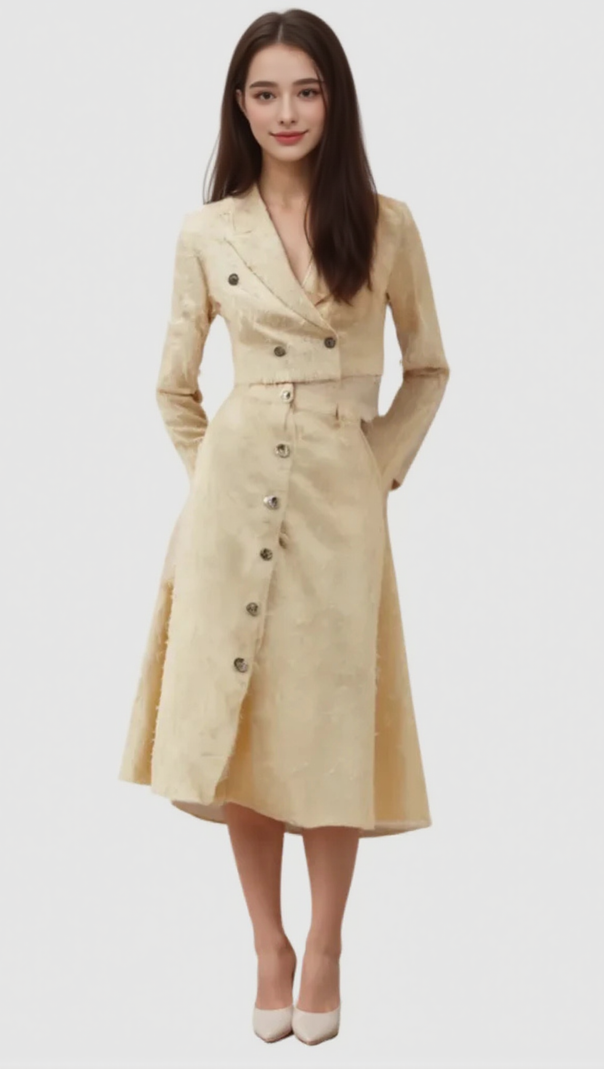 AIIZIE KARINE WHITE FRINGED JACKET & SKIRT MATCHING SET - product image