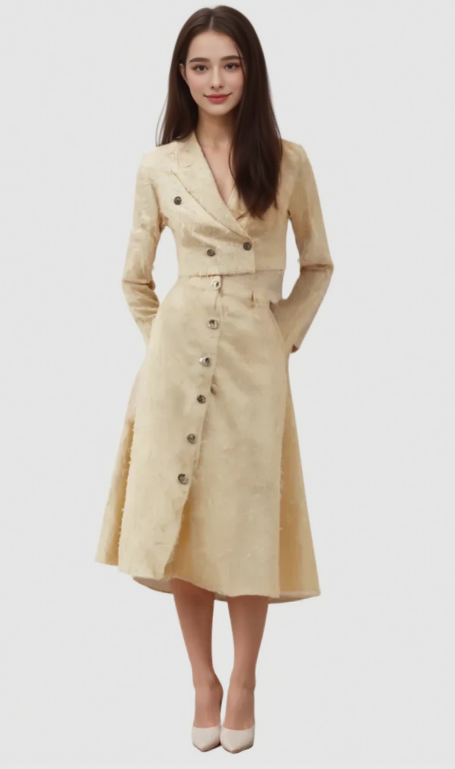 Completo coordinato giacca e gonna con frange bianche Karine 