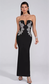 DIAMANTE EMBELLISHED CREPE BLACK GOWN