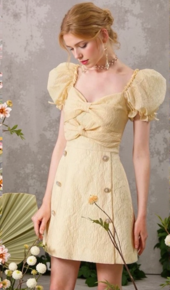 GELBES MINIKLEID MIT SCHLEIFE